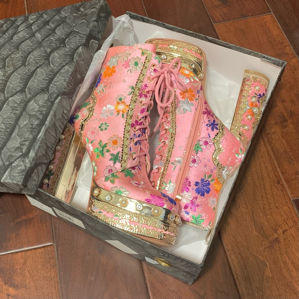 Dolls Kill Azalea Wang Embellished Silk Platform Boots
